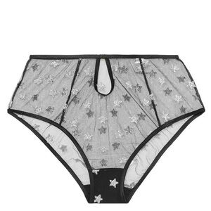 NWT Le Petit Trou Jeu Knickers High Waisted Sheer Star Tulle Panty Black Sz M